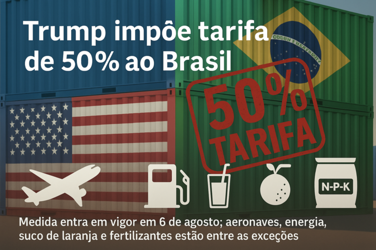 Trump impõe tarifa de 50% ao Brasil e poupa setores-chave